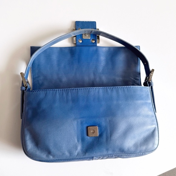 FENDI Classic Vintage Blue Leather Glitter FF Baguette Shoulder Bag - Picture 5 of 12